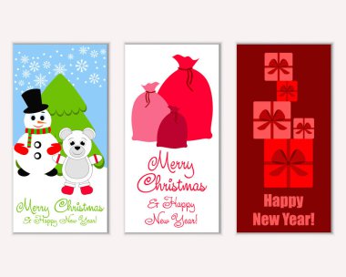 mutlu Noeller ve mutlu yeni yıl tebrik kartları vektör çizim      