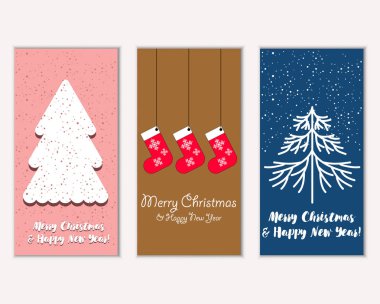 Mutlu Noeller ve mutlu yeni yıl tebrik kartları. Vektör çizim 
