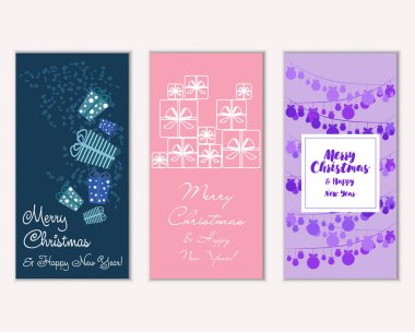 Renkli Noel kartları ile yeni yıl süslemeleri, illüstrasyon vektör