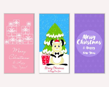 Mutlu Noeller ve mutlu yeni yıl tebrik kartları. Vektör çizim 