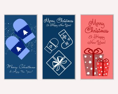 mutlu Noeller ve mutlu yeni yıl tebrik kartları vektör çizim