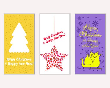 Mutlu Noeller ve mutlu yeni yıl tebrik kartları. Vektör çizim   