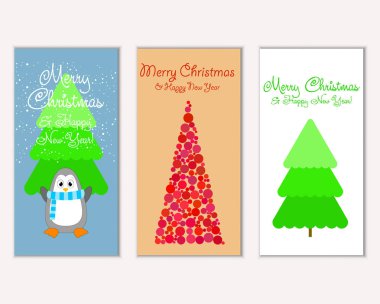 Mutlu Noeller ve mutlu yeni yıl tebrik kartları. Vektör çizim   