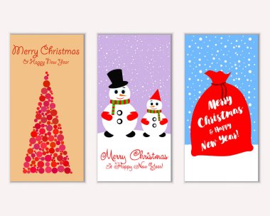 mutlu Noeller ve mutlu yeni yıl tebrik kartları vektör çizim