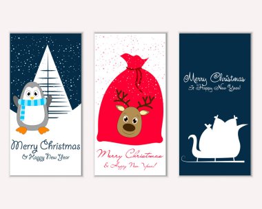 mutlu Noeller ve mutlu yeni yıl tebrik kartları vektör çizim     