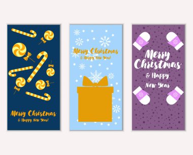 mutlu Noeller ve mutlu yeni yıl tebrik kartları vektör çizim       