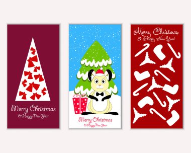 Mutlu Noeller ve mutlu yeni yıl tebrik kartları. Vektör çizim 