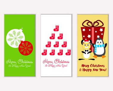 vektör çizim kış tatil tebrik kartları