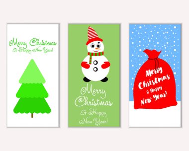 Mutlu Noeller ve mutlu yeni yıl tebrik kartları. Vektör çizim     