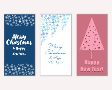 Mutlu Noeller ve mutlu yeni yıl tebrik kartları. Vektör çizim       