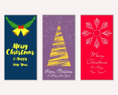 Mutlu Noeller ve mutlu yeni yıl tebrik kartları. Vektör çizim     