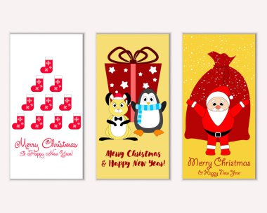 vektör çizim kış tatil tebrik kartları