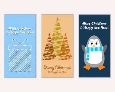 Mutlu Noeller ve mutlu yeni yıl tebrik kartları. Vektör çizim   