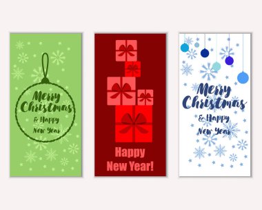 mutlu Noeller ve mutlu yeni yıl tebrik kartları vektör çizim      