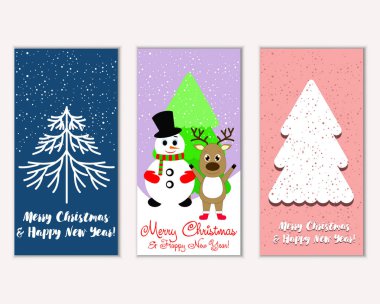 Mutlu Noeller ve mutlu yeni yıl tebrik kartları. Vektör çizim 