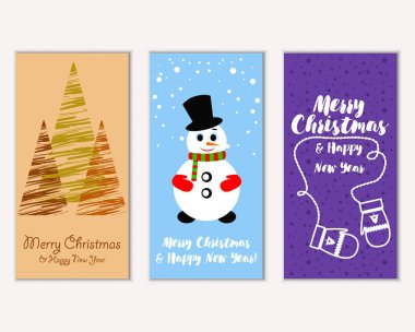vektör çizim kış tatil tebrik kartları