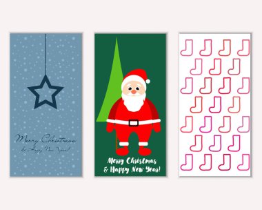 Mutlu Noeller ve mutlu yeni yıl tebrik kartları. Vektör çizim   