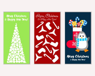 Renkli Noel kartları ile yeni yıl süslemeleri, illüstrasyon vektör