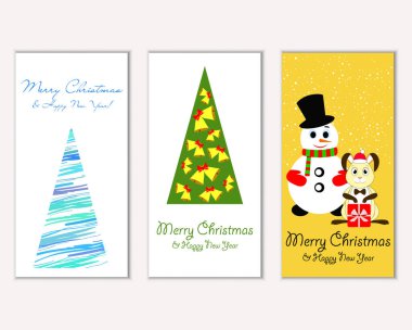 Mutlu Noeller ve mutlu yeni yıl tebrik kartları. Vektör çizim   