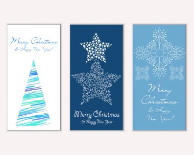 Mutlu Noeller ve mutlu yeni yıl tebrik kartları. Vektör çizim   