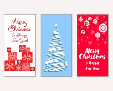 Mutlu Noeller ve mutlu yeni yıl tebrik kartları. Vektör çizim   