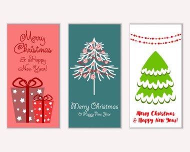 Mutlu Noeller ve mutlu yeni yıl tebrik kartları. Vektör çizim 