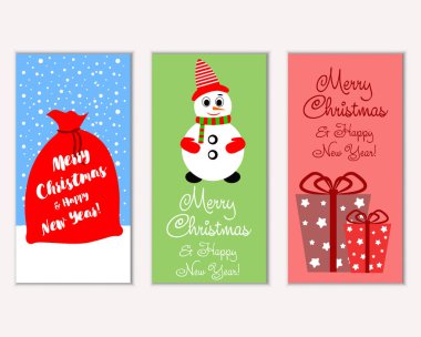 Mutlu Noeller ve mutlu yeni yıl tebrik kartları. Vektör çizim     