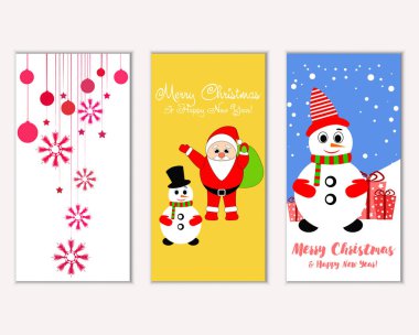 mutlu Noeller ve mutlu yeni yıl tebrik kartları vektör çizim