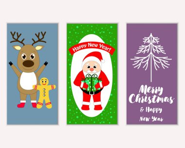 mutlu Noeller ve mutlu yeni yıl tebrik kartları vektör çizim     