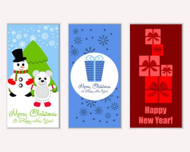 mutlu Noeller ve mutlu yeni yıl tebrik kartları vektör çizim      