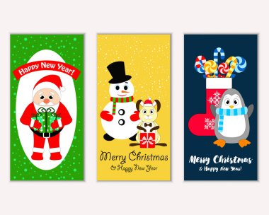 mutlu Noeller ve mutlu yeni yıl tebrik kartları vektör çizim   