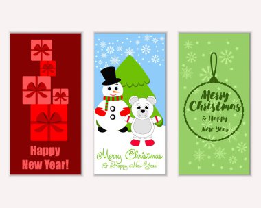 mutlu Noeller ve mutlu yeni yıl tebrik kartları vektör çizim      