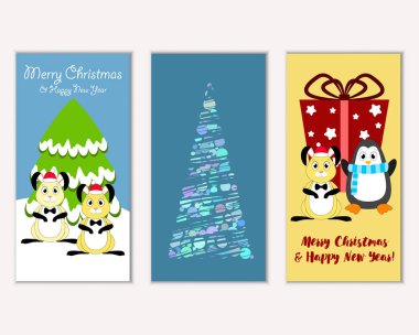 Mutlu Noeller ve mutlu yeni yıl tebrik kartları. Vektör çizim 