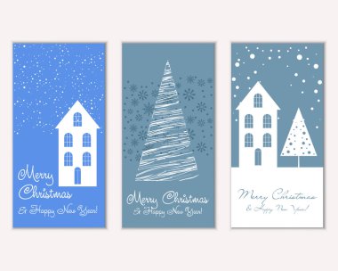 mutlu Noeller ve mutlu yeni yıl tebrik kartları vektör çizim     