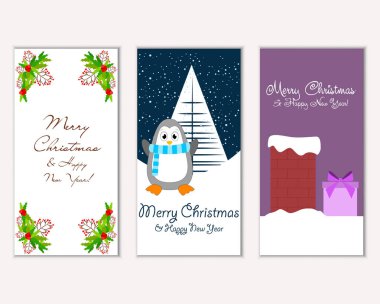 mutlu Noeller ve mutlu yeni yıl tebrik kartları vektör çizim     