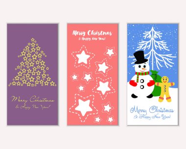 mutlu Noeller ve mutlu yeni yıl tebrik kartları vektör çizim