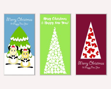 Mutlu Noeller ve mutlu yeni yıl tebrik kartları. Vektör çizim 