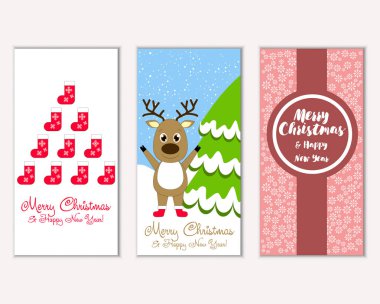 mutlu Noeller ve mutlu yeni yıl tebrik kartları vektör çizim
