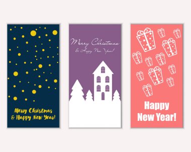 mutlu Noeller ve mutlu yeni yıl tebrik kartları vektör çizim     