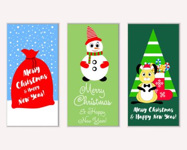 mutlu Noeller ve mutlu yeni yıl tebrik kartları vektör çizim
