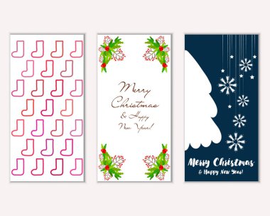 Mutlu Noeller ve mutlu yeni yıl tebrik kartları. Vektör çizim     