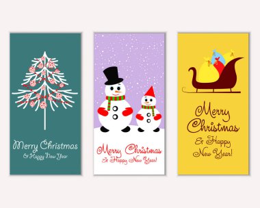 mutlu Noeller ve mutlu yeni yıl tebrik kartları vektör çizim