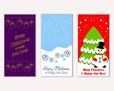 Mutlu Noeller ve mutlu yeni yıl tebrik kartları. Vektör çizim     