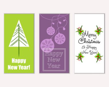 mutlu Noeller ve mutlu yeni yıl tebrik kartları vektör çizim
