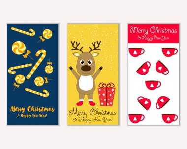 mutlu Noeller ve mutlu yeni yıl tebrik kartları vektör çizim       