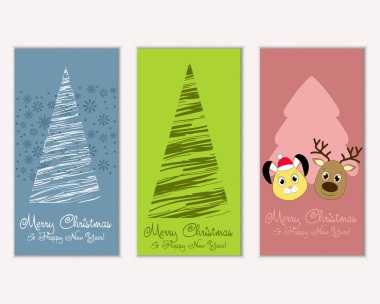 mutlu Noeller ve mutlu yeni yıl tebrik kartları vektör çizim     