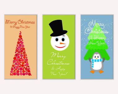Mutlu Noeller ve mutlu yeni yıl tebrik kartları. Vektör çizim   