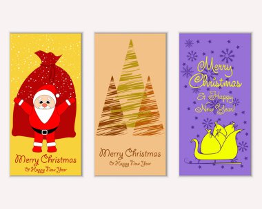 Mutlu Noeller ve mutlu yeni yıl tebrik kartları. Vektör çizim   
