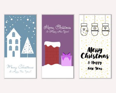 mutlu Noeller ve mutlu yeni yıl tebrik kartları vektör çizim     