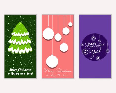 mutlu Noeller ve mutlu yeni yıl tebrik kartları vektör çizim
